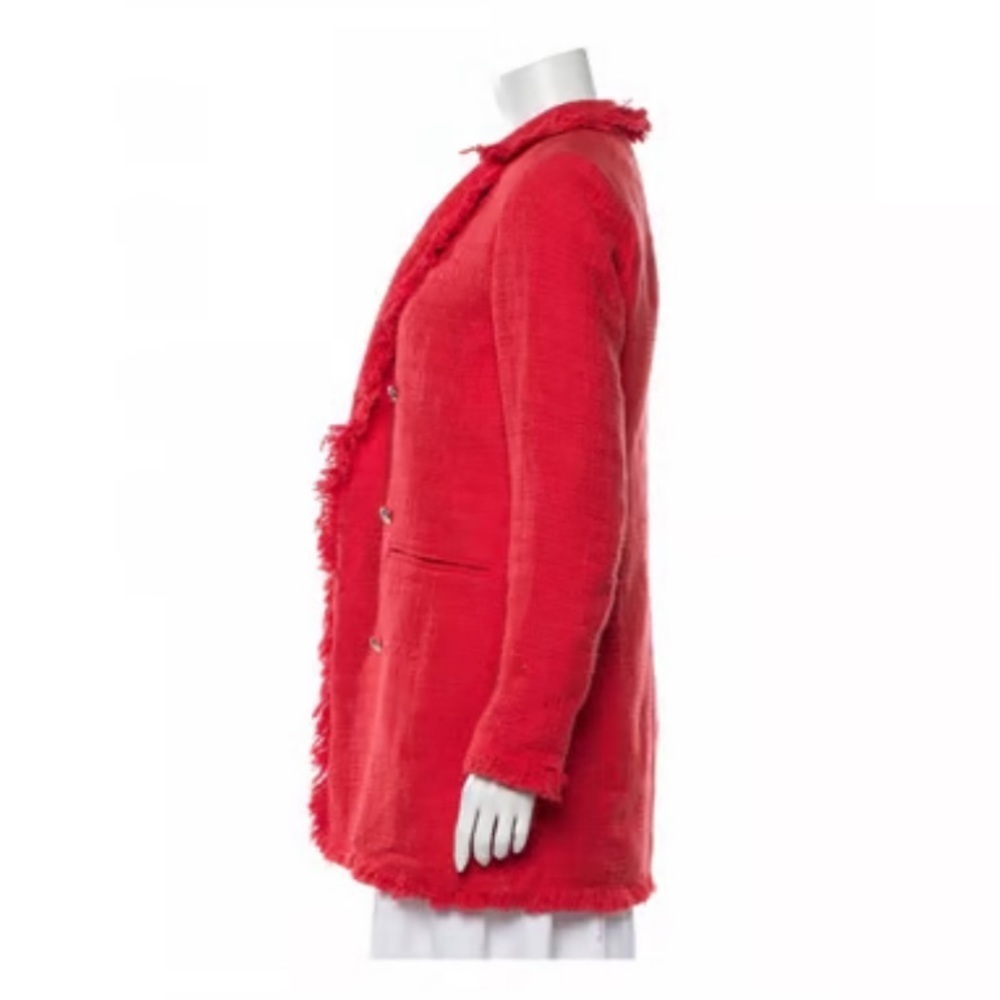 Rachel Zoe Tweed Blazer Fringe Double Breasted Cherry Red - Picture 3 of 11